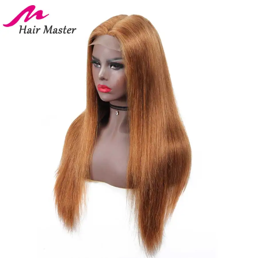 Hair Master 4x4 закрытие парик Мёд блондинка Цвет 30 Реми бразильские прямые волосы парик с коротким и длинным парики 8-28 дюймов человеческие волосы парик