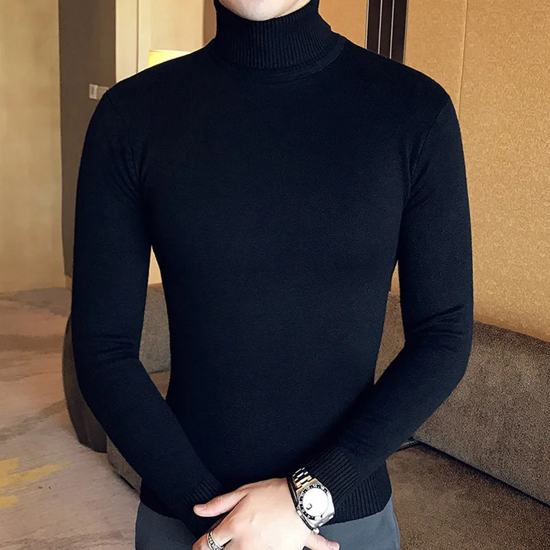 

2019 Mens Turtleneck Sweaters and Pullovers Winter Casual Solid Knitted Turtleneck Wool Sweater Fashion Men Pullover Homme 1465