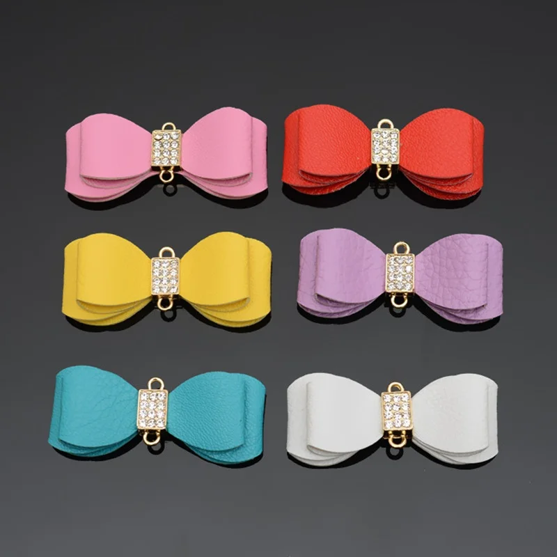

Colorful New DIY PU Bow Metal Keychain Parts Car Hanging Leather Key Rings Shoes Bag Charms Chains Pendants Accessories