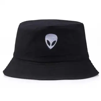 

Harajuku Embroidery Aliens Foldable Bucket Hat Solid Cool Fishing Hats Sun Summer Sunscreen Fisherman Hip Hop Unisex Alien Caps
