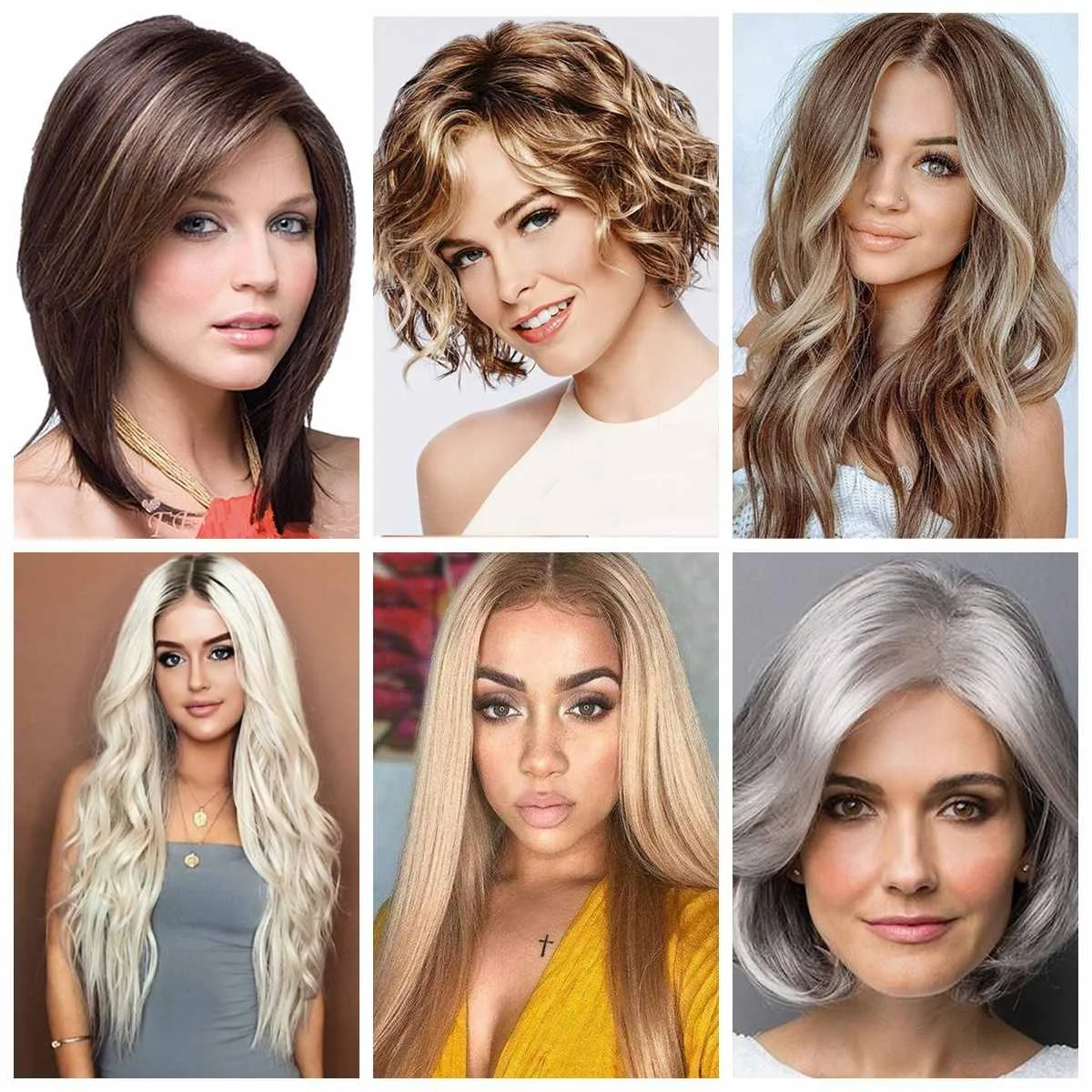 

Long/Short Natural Curly Straight hair Wigs with Hair Net Gold/Brown Black/Silver Grey Soft for Women Ladies Fashion Cosplay