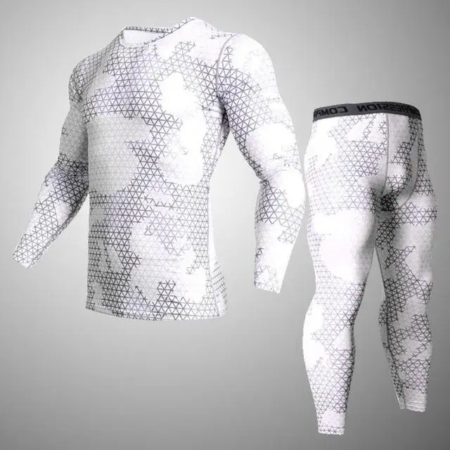 Speckled white ММА мужские компрессионные беговые костюмы для фитнеса мужские комплекты камуфляжные компрессионные рубашки+ Леггинсы базовый слой Кроссфит бренд - Цвет: Speckled white