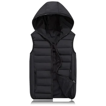 

Male Splice Sleeveless Duck Down Oversize Snow-outwear Men With Hooded Down Jacket Winter Warm Normal Length Coat
