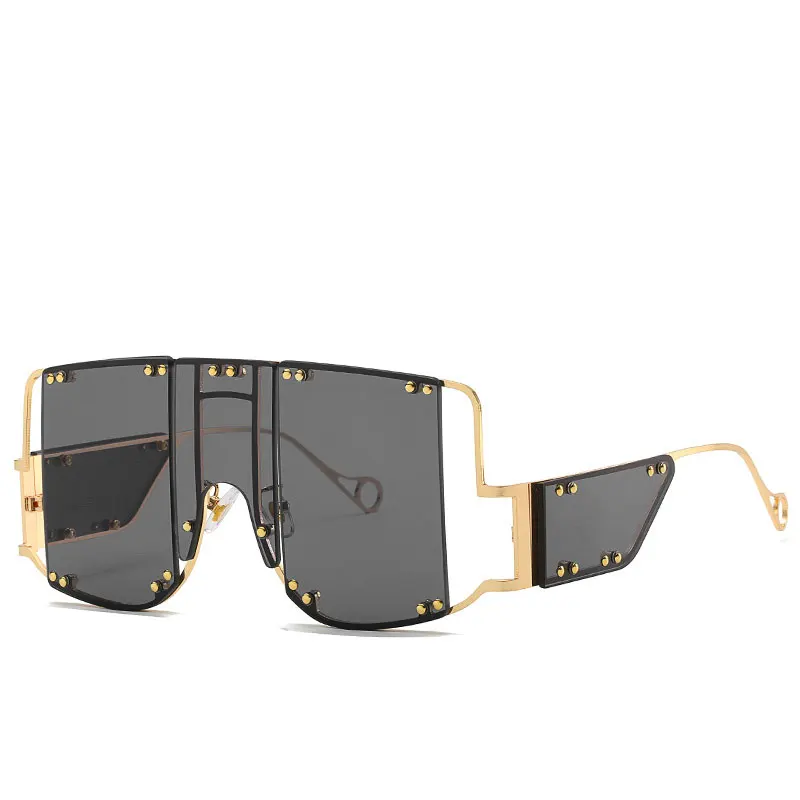 Негабаритные солнцезащитные очки без оправы в стиле панк, металлические женские винтажные Роскошные брендовые Модные мужские солнцезащитные очки Gafas UV400 - Цвет линз: C1