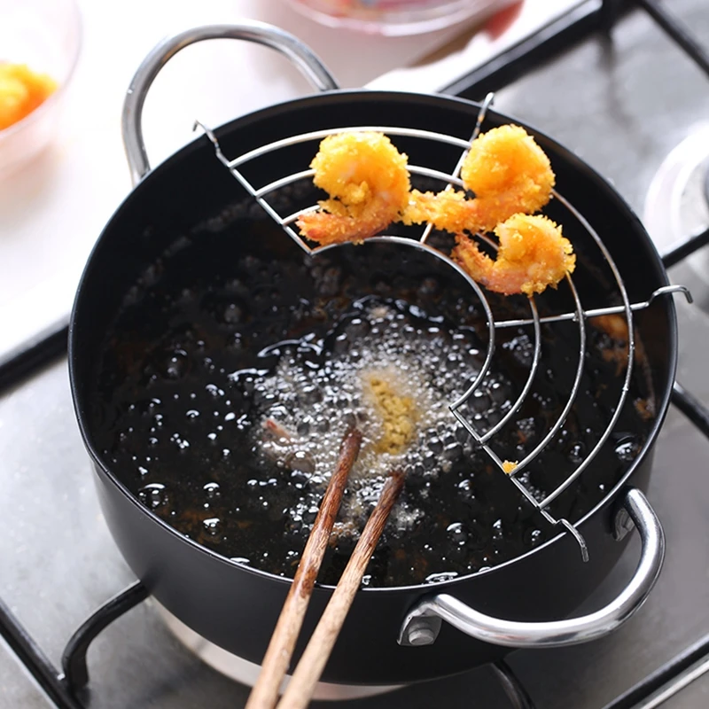 

1100ML Japanese Tempura Deep Fryer Aluminum Alloy Frying Pot With Basket Potable Milk Pot Kitchen Cookware For Gas Stove