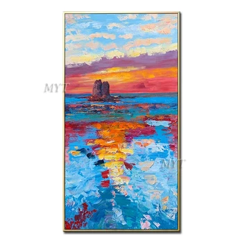 

Two Stones Stand In The Middle Of The Sea In The Sunset Glow Oil Painting On Canvas Home Decor Picture Modern 100% Handpainted