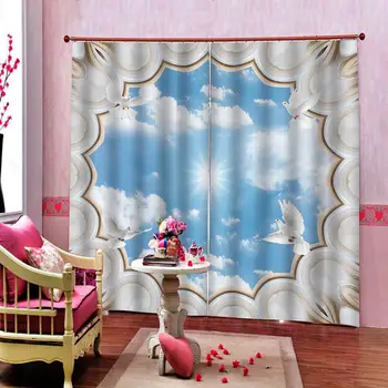 

Custom 3D Stereoscopic European Style Blue Sky Curtain For Living room bedroom Polyester Fabric Blackout Drapes Indoor Decor