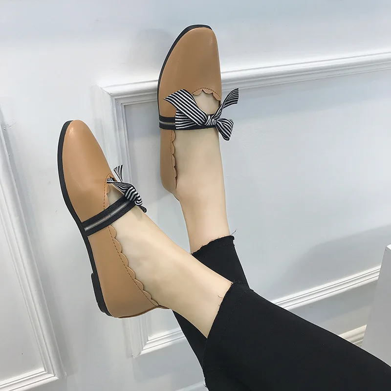 

Summer New Style Women's Shallow Mouth Single Shoes 2018 Bow Foot Covering Lazy Low-cut Shoes Solid Color Fashion