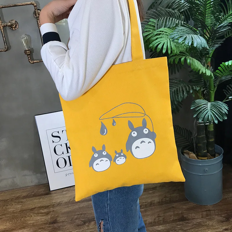 Totoro напечатанная Экологически чистая сумка для покупок в Корейском стиле, художественная Одиночная сумка тканевая через плечо Customizabl