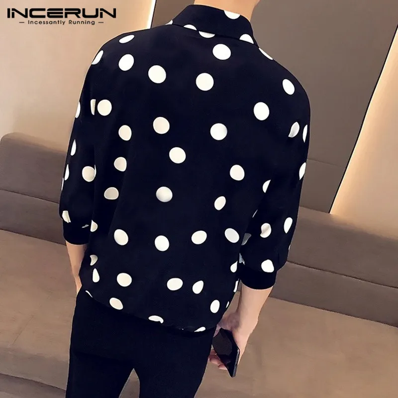 INCERUN Polka Dot Print Men Brand Shirt Lapel Neck Button Streetwear 3/4 Sleeve Camisa Stylish Business Casual Shirts Men