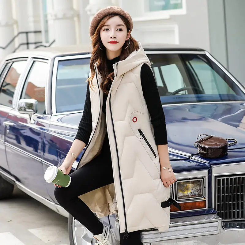 Камуфляжная модная пуховая хлопковая жилетка для женщин осень и зима корейский длинный жилет с капюшоном без рукавов пальто f2054