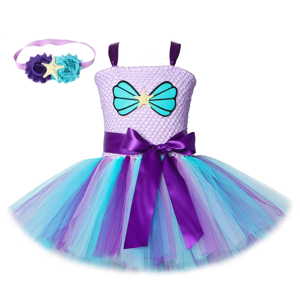 Litttle Mermaid Tutu Dress Girl Costume for Birthday Party Princess Dresses Girls Fancy Seamaid with Headwear |