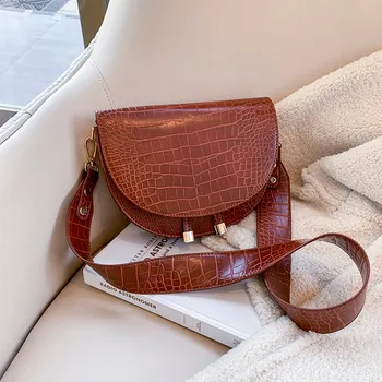 

Crocodile Pattern Crossbody Bags for Women Half Round Messenger Bag Pu Leather Luxury Handbags Women Bags Designer Shoulder Bag