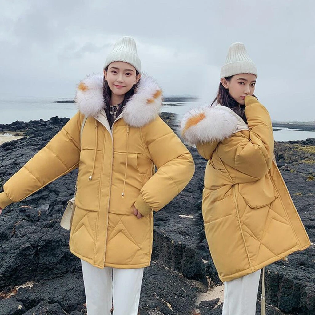 CHAMSGEND Fashion Big Fur Collar Autumn Coat Womens Winter Jackets Warm Female Down Parkas Padded Thick Jacket Hooded Coat 1022