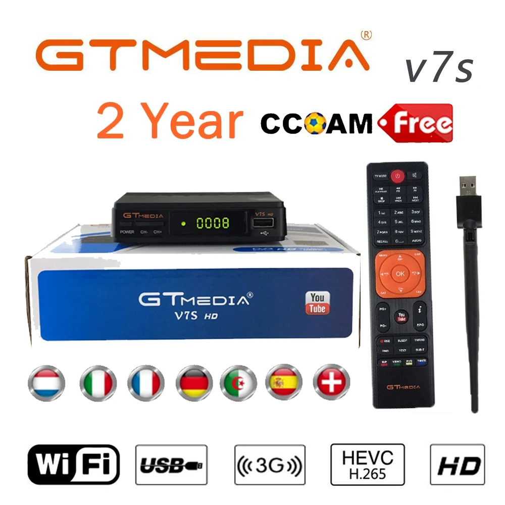 

GTMedia V7S HD Satellite Receiver Full 1080P with USB WIFI H.264 DVB-S2 With Europe Spain CCCAM TV Decoder FREESAT V7 HD tv box