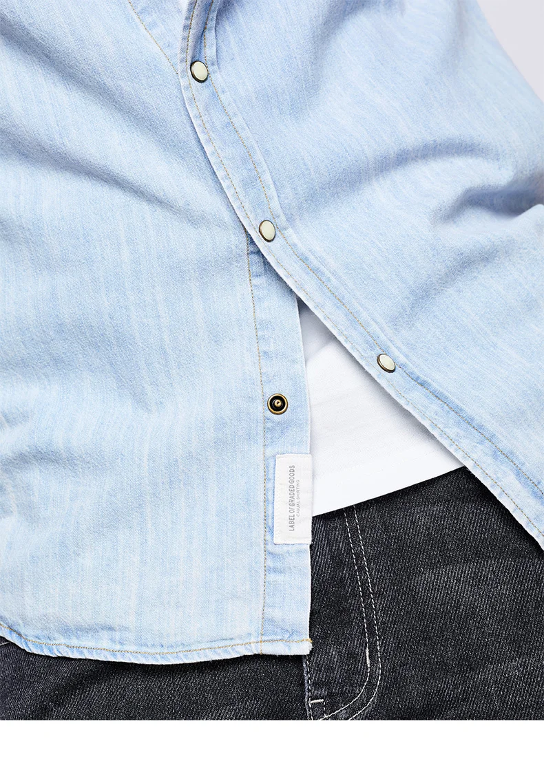 KUEGOU 2019 Осень 100% рубашка из джинсовой хлопковой ткани мужское платье повседневное приталенное с длинным рукавом для мужчин Модная