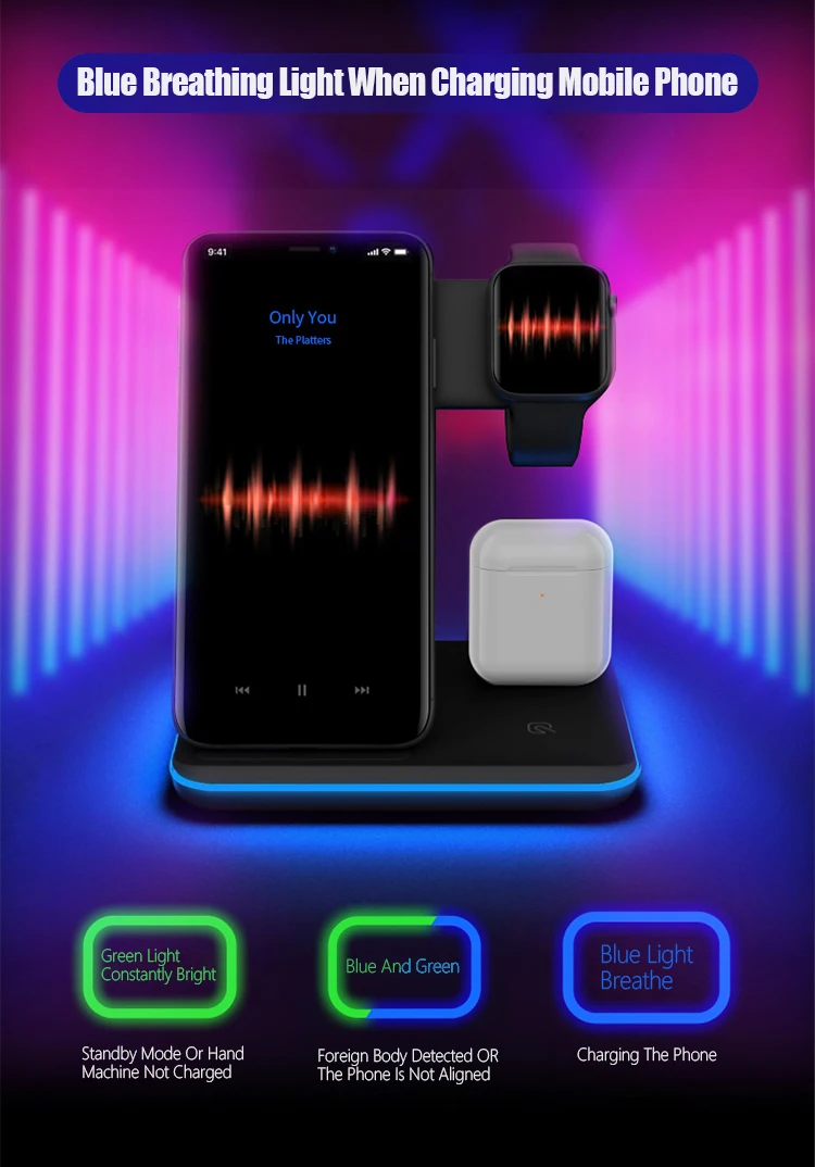 Qi беспроводной 15 Вт Быстрый Держатель зарядного устройства для Hauwei samsung Note 10 быстрая зарядная док-станция Подставка для Apple iPhone Airpods Watch 4 3 2 1