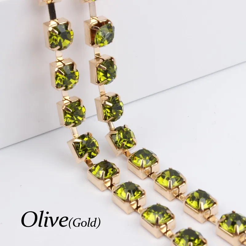 Olive Настоящий Топ Модные стеклянные сшитые сумки Ss28 горный хрусталь цепи оливковые свободные коготь цепи золото/серебро 5 ярдов для одежды - Цвет: Olive