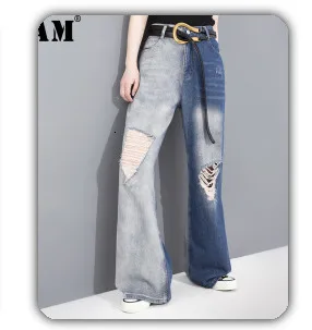 [EAM] High Elastic Waist Black Pocket Split Long Wide Leg Trousers New Loose Fit Pants Women Fashion Spring Autumn 2020 1X812