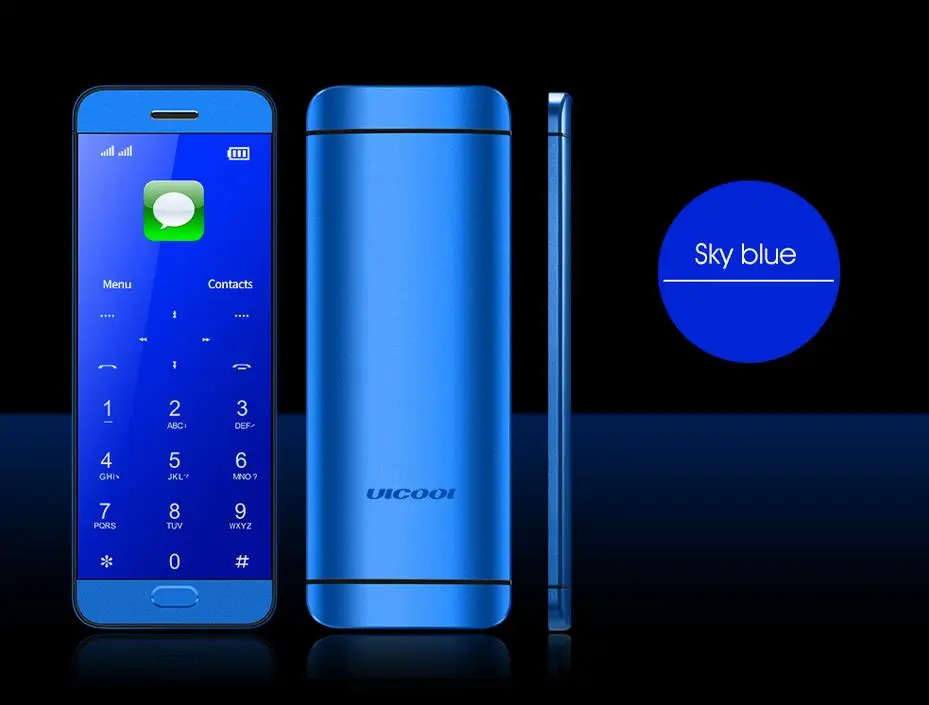 Blue Ulcool V26 сенсорный дисплей металлический корпус bluetooth 2,0 dialer dual SIM Кредитная карта мобильный сотовый телефон+ чехол+ защита экрана - Цвет: Blue