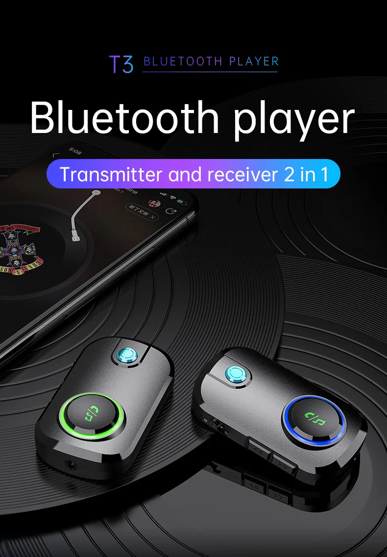 2 in 1 Car Bluetooth 5 0 Transmitter Receiver USB Aux Audio Music Wireless Adapter For Car PC TV Headphones