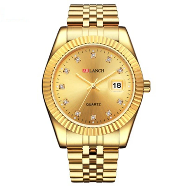 men Gold2 Мужские часы, топ класса люкс, водонепроницаемые часы с календарем, ремешок из нержавеющей стали, пара кварцевых часов, модные мужские часы с бриллиантами erkek saat - Цвет: men Gold2