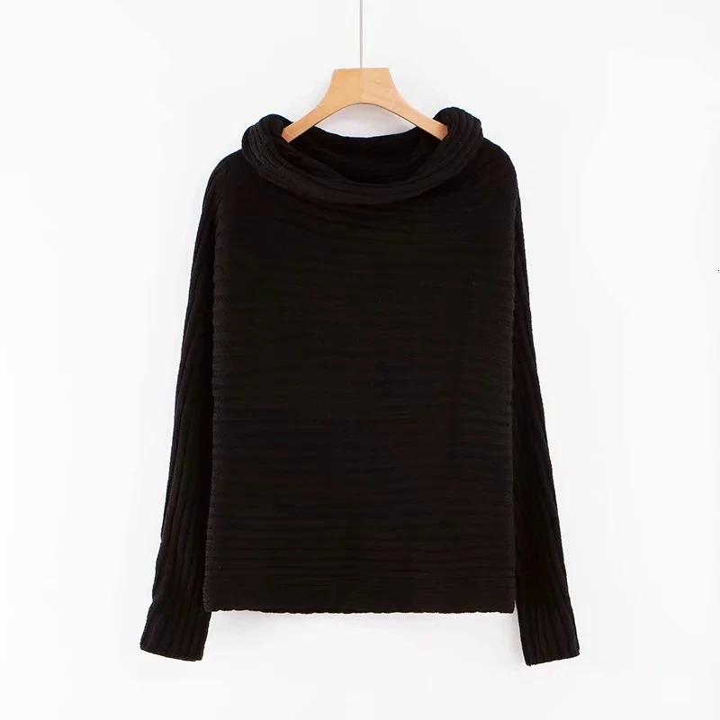 CHICEVER Sexy Striped Knitting Sweaters Female Slash Neck Off Shoulder Long Sleeve Autumn Sweater For Women Fashion Clothes - Цвет: black