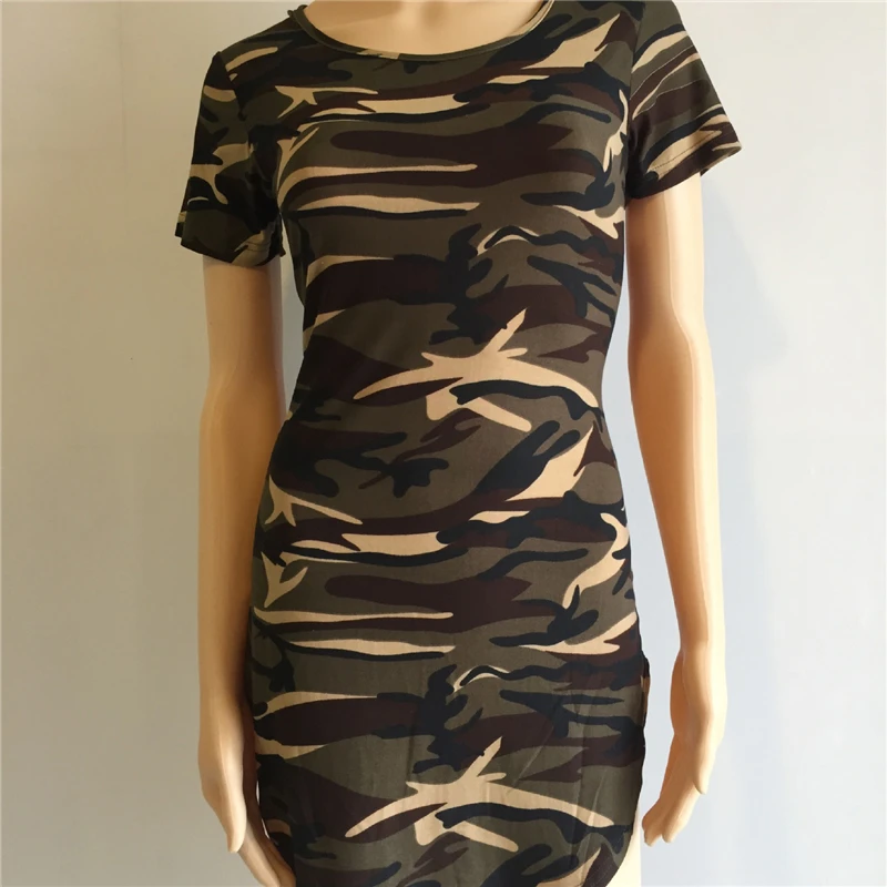 

Women Fashion Camouflage Tight Dress Personality Night Store Round Neck Irregular Hem Dress for Female Clothing