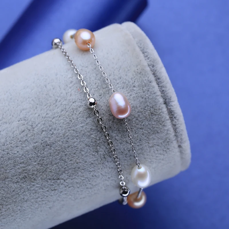 FENASY, белый, розовый, фиолетовый многослойный жемчужный браслет, модный браслет-труба, 6 мм, рисовый жемчуг, регулируемый браслет для женщин, идея подарка