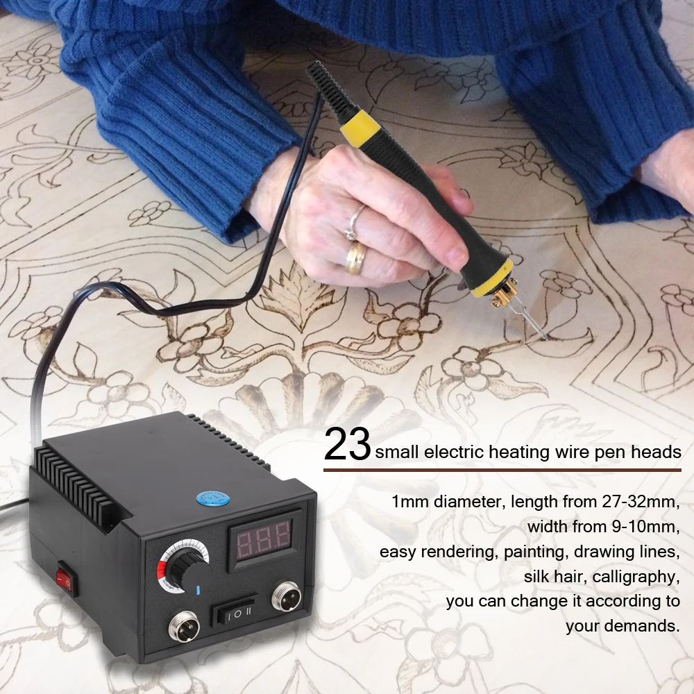 

Adjustable Wood Burning Kits Pyrography machine Electric iron Digital display Pyrography + 2pcs Pens 23pcs Heating Pen Heads