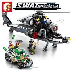 502 шт. SWAT вертолет городской полиции строительные блоки модель автомобиля кубики для творчества Playmobil игрушки для детей