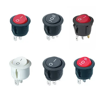 Interruptores basculantes de barco redondos y pequeños, interruptor de encendido y apagado, negro, blanco, rojo, 2 pines, 16mm de diámetro, 10 Uds. 1