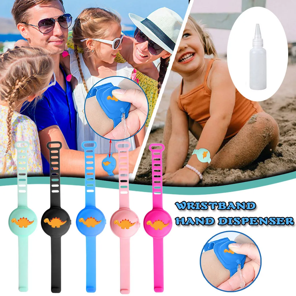 

1-5PC Adult Kid Liquid Wristband Hand Dispenser Handwash Gel With Whole Sanitizing Dinosaur Print Sanitizer Bracelet