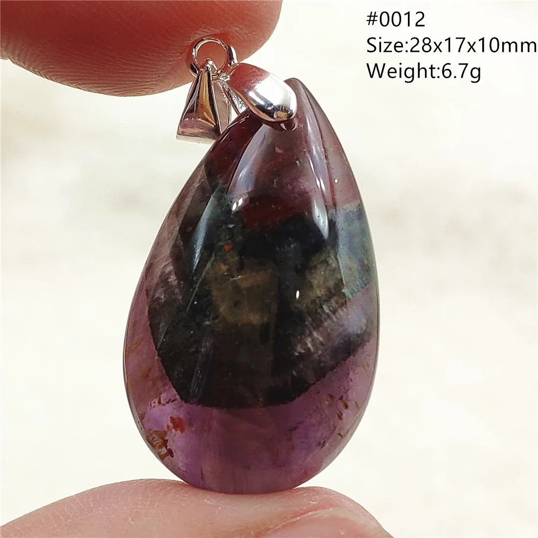 Genuine Natural Cacoxenite Auralite 23 Purple Red Pendant Water Drop Rutilated Bead Women Men AAAAAA