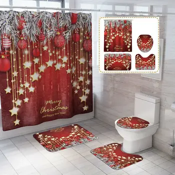 

2019 NEW Christmas Serie Printing Waterproof Bathroom Shower Curtain Toilet Cover Mat Set Shower Curtains