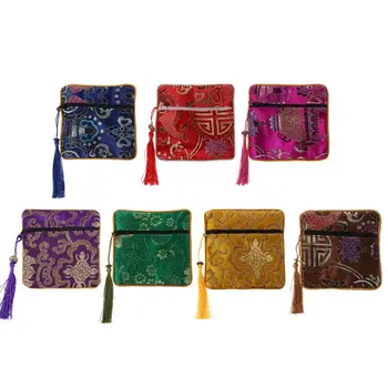 

Classic Chinese Embroidery Jewelry Bag Organizer Silk Tassel Traditional Pouch