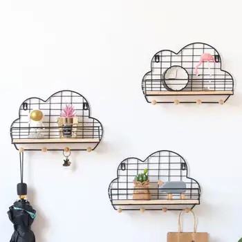 

Wrought Iron INS Grid Cloud Wall Shelf Wall-mounted Storage Rack Hook Storage Finishing Rack Home Decoration