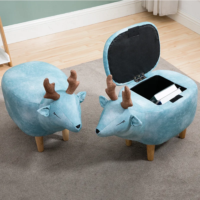 New Household Low Foot Stool Small Cartoon Animal Wood Bench Kids/Children Chair Living Room Small Tea Table Sofa Leather Fabric