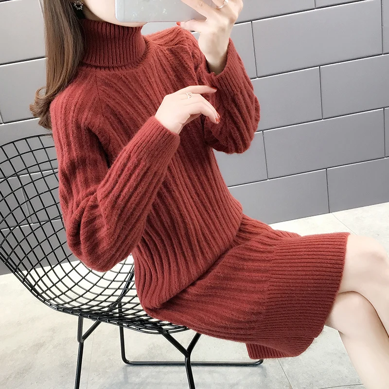 OHCLOTHING номер 153824, строке 2 предмета с принтом No. 7, средний] сделать Настоящее фото Новинка сплошной двумя отворотами, средней длины платье-пуловер 59 - Цвет: wine red