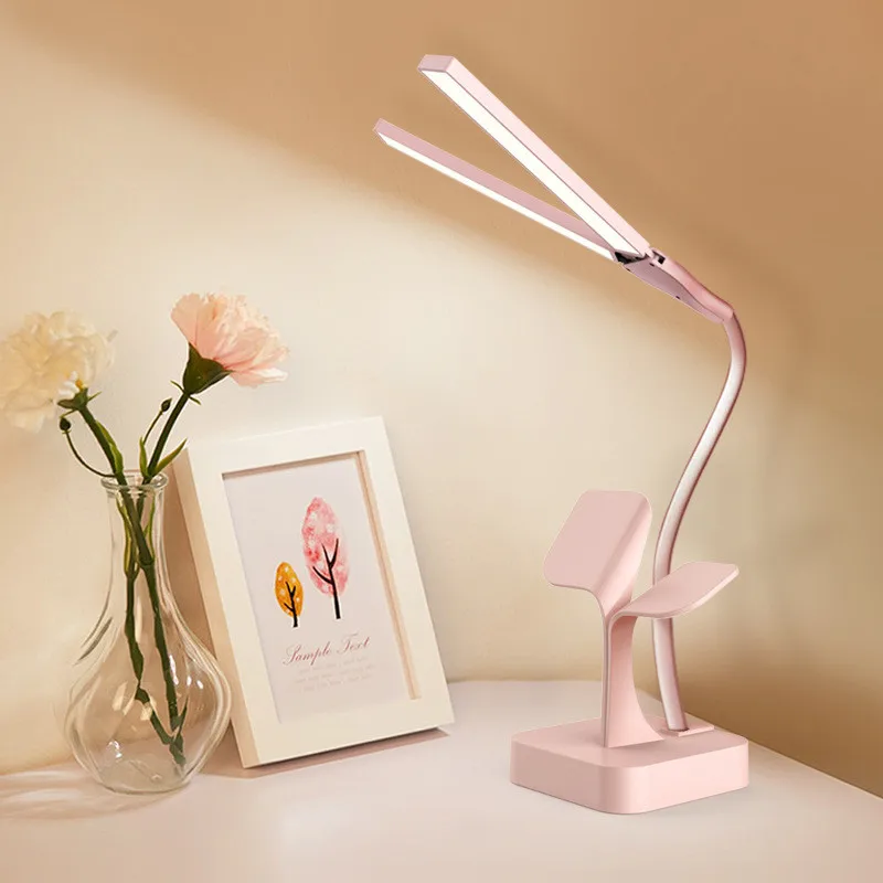 USB Rechargeable Double Lamp Head Touch Book Light Eye Protection Reading Light Three Colors Light Night Reading Lamp in Bed 40# 1