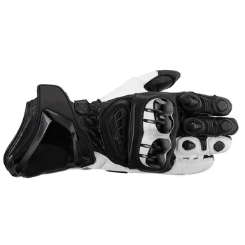 

Long Leather Black White Gloves Racing Driving Motorbike Street Moto Motocross Motorcycle Glove