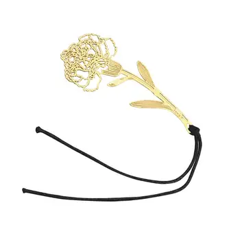 

6pcs Metal Bookmark Golden Pendant Flower Shaped Carnation Hollow Out Bookmark Souvenirs Business Gifts