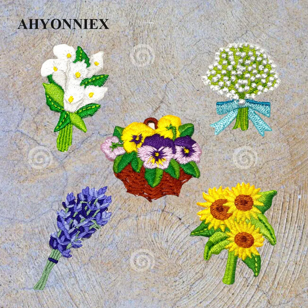 Вышитые патчи AHYONNIEX Pansy лаванда Подсолнух для сумок джинсов одежды цветы
