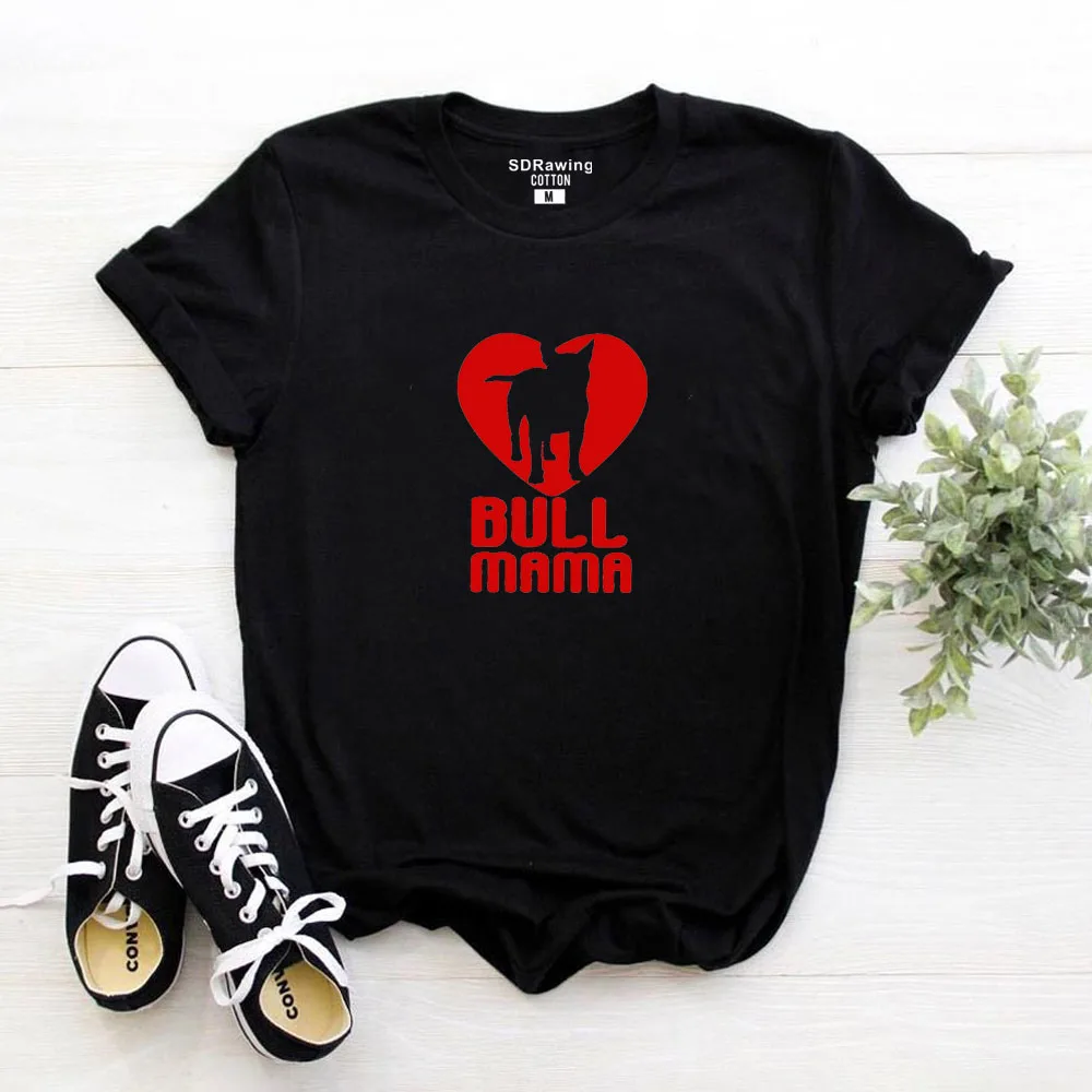 Женская футболка с фотографией терьера Bull Mama ручная Футболка с принтом Bullterrier lover gift idea Psiakrew Женская футболка из хлопка