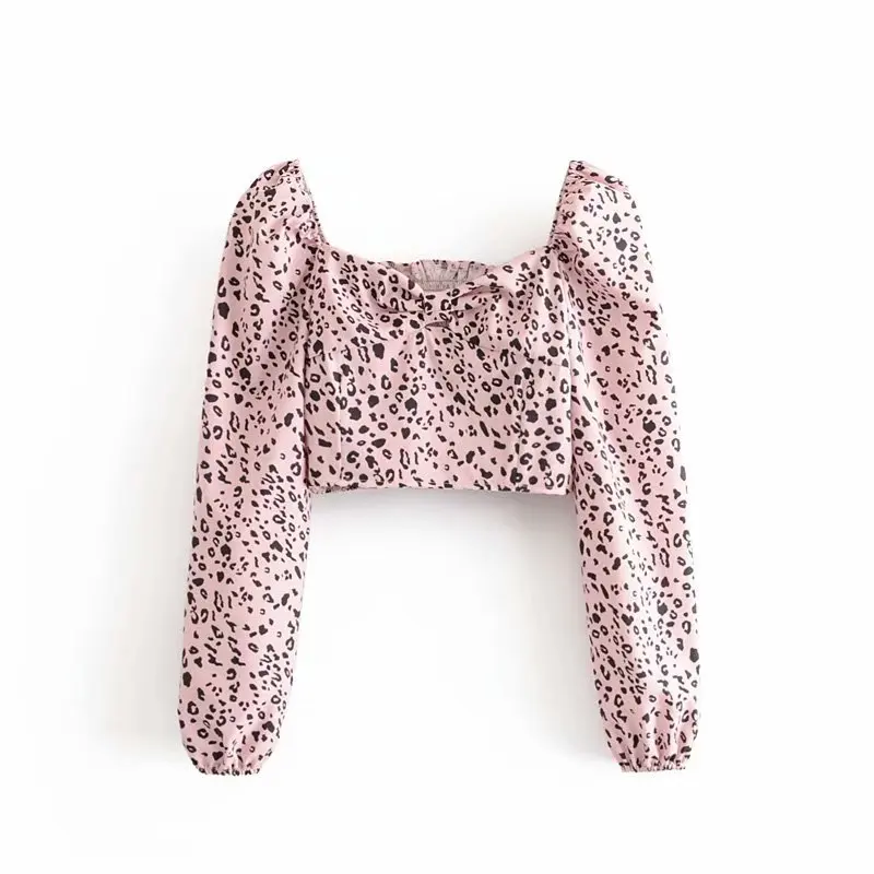 D84 leopard Bazaleas шикарный фонарь с длинным рукавом Обрезанные blusas mujer de moda женский Печатный принт укороченный топ винтажные блузки дропшиппинг - Цвет: D84 leopard