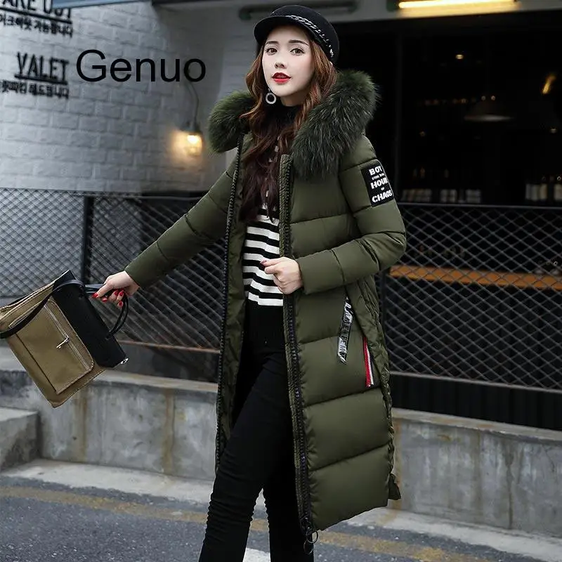 Winter Jacket Women High Quality Coat Female Long Slim Solid Color Female Jackets Zip Fur Collar Women Jacket