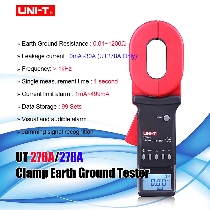 

UNI-T Digital Clamp Earth Ground Tester Ohmmeter Tester Auto Range earth resistance tester Data storage Visual and audible alarm