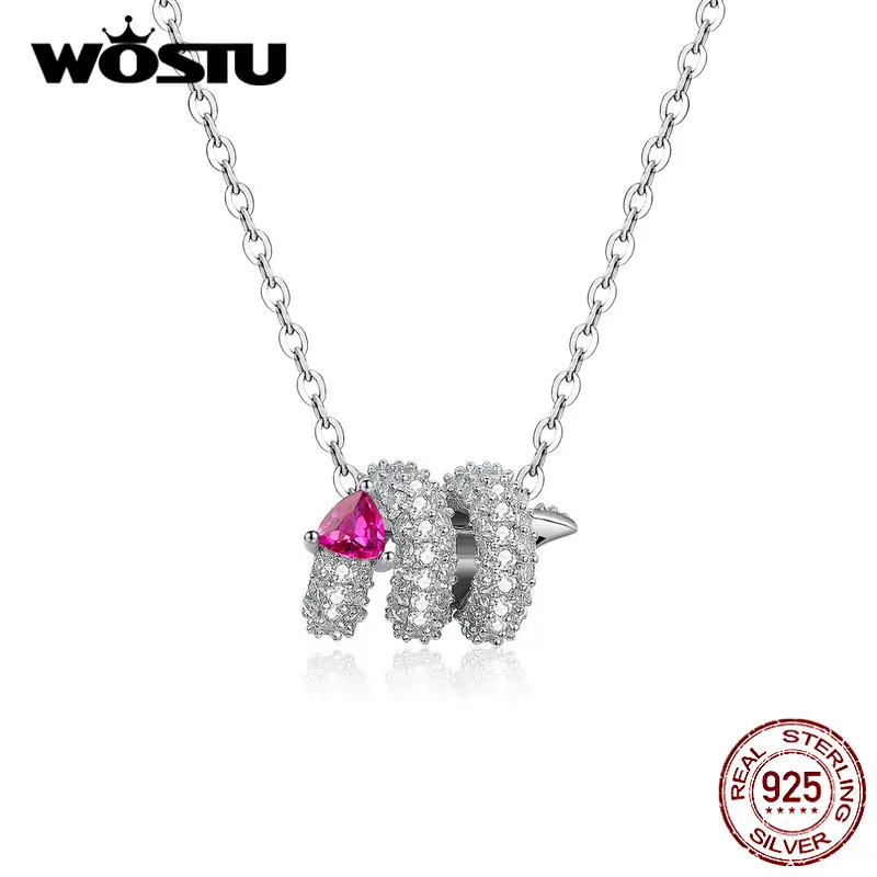 WOSTU Настоящее 925 пробы Серебряное ожерелье в форме сердца змеи с красным Цирконом любви очаровательное для женщин модное ювелирное изделие подарок BNN150