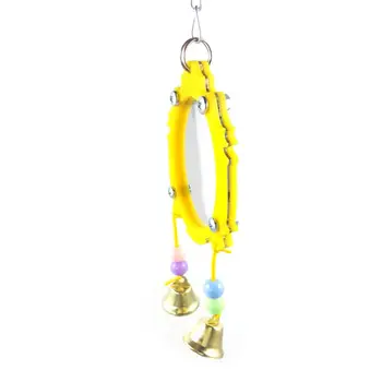 

Parrot Bird Mirror Toy with 2 Movable Hanging Bells Colorful Pet Cage Decoration