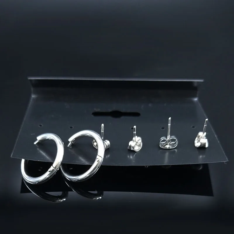 3pcs Stainless Steel Flower Earrings Set Women Silver Color Earrings Lot Halloween Gift Jewelry pendientes acero E612969